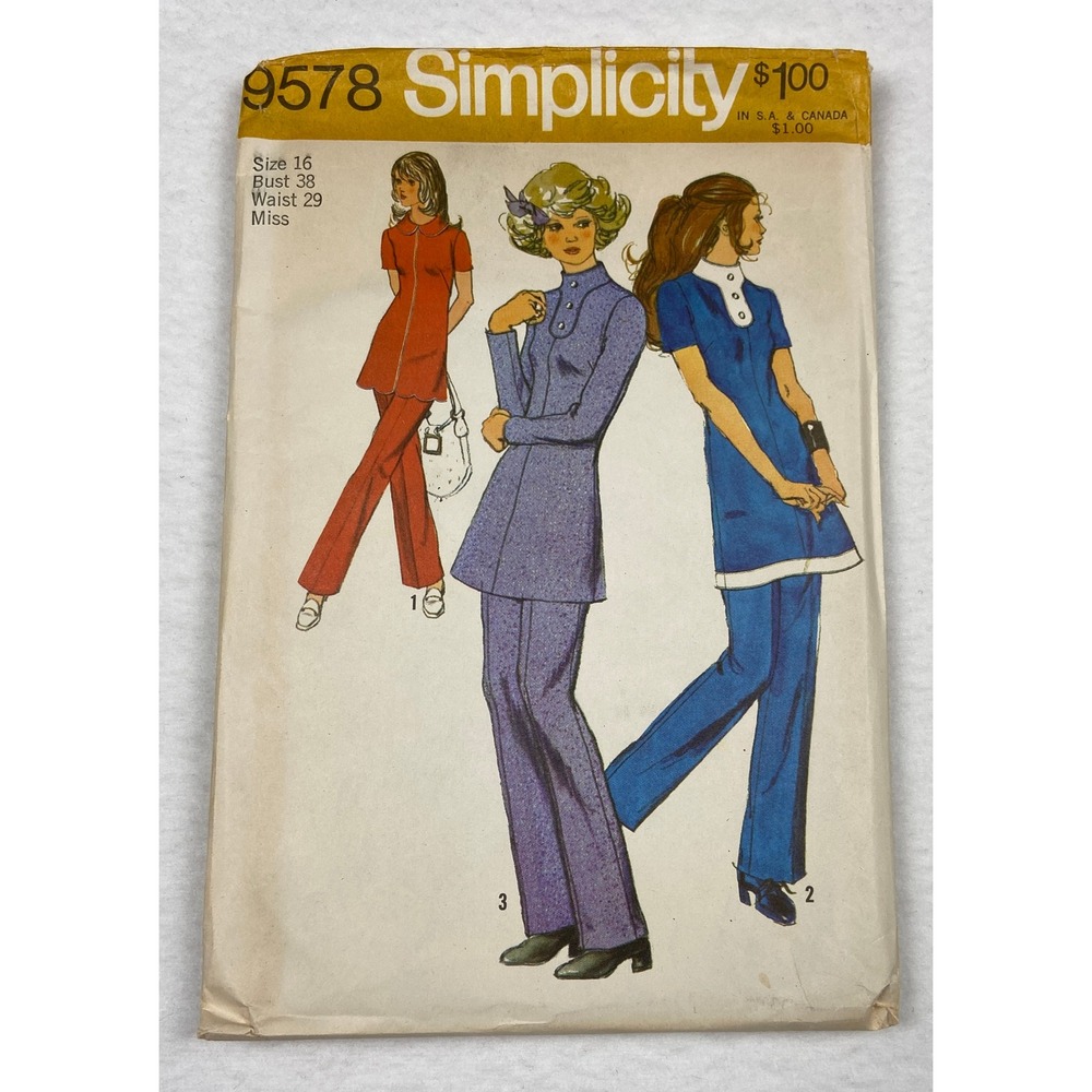 Vintage 1971 Simplicity 9578 Sewing Pattern Misses Tunic and Pants Size 16